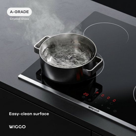 Wiggo WH-E614G(B) - Inbouw Inductiekookplaat - 60 cm - 4 kookzones - Slider bediening - 1 Fase Geen stekker - 5 jaar garantie - Zwart
