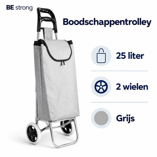 BE strong Boodschappentrolley 25 L - 2 wielen - Grijs