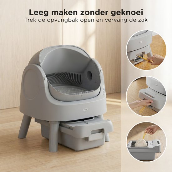 TrevoPet® Automatische Kattenbak - Zelfreinigend & Veilig - Voor Katten tot 12KG - Incl. Mat, 60 Afvalzakjes & Accessoires - 10L Afvalbak - Grijs