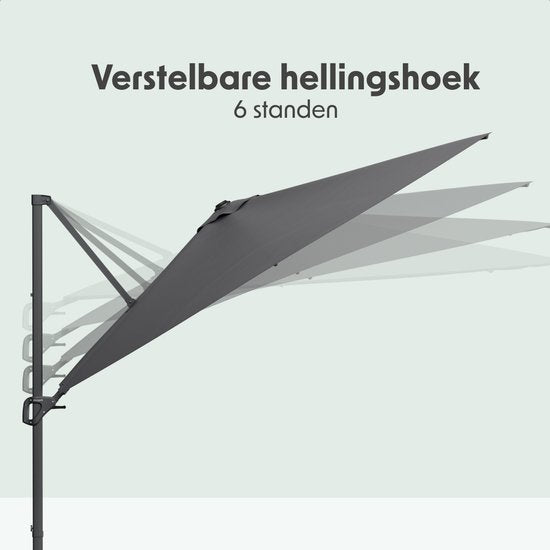 LifeGoods Zweefparasol - 294x294 cm - Kantelbaar - 6 Standen - Waterdicht - met Hoes - Antraciet