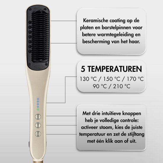 Sansbeauté® Stoomstijltang PRO - Stoom Stijltang - Professionele Stijltang 5.0 – Stoomstijltangs - Cremé