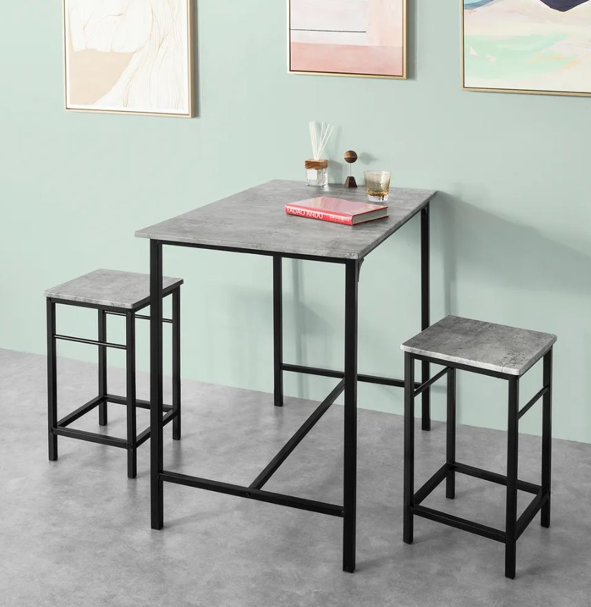 SoBuy Bartafel - 4 Krukken - Bartafelset - 5 Delig - 100 x 87 - 60 cm - tot 120 Kg -  Grijs /Zwart