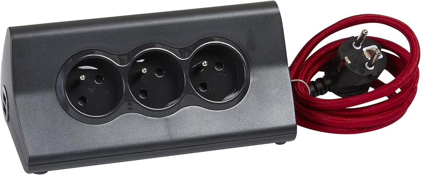 Bachmann Bureaublok met 3 Stopcontacten, 2 USB-poorten en Tablethouder – Zwart – 192 x 86 x 109 mm