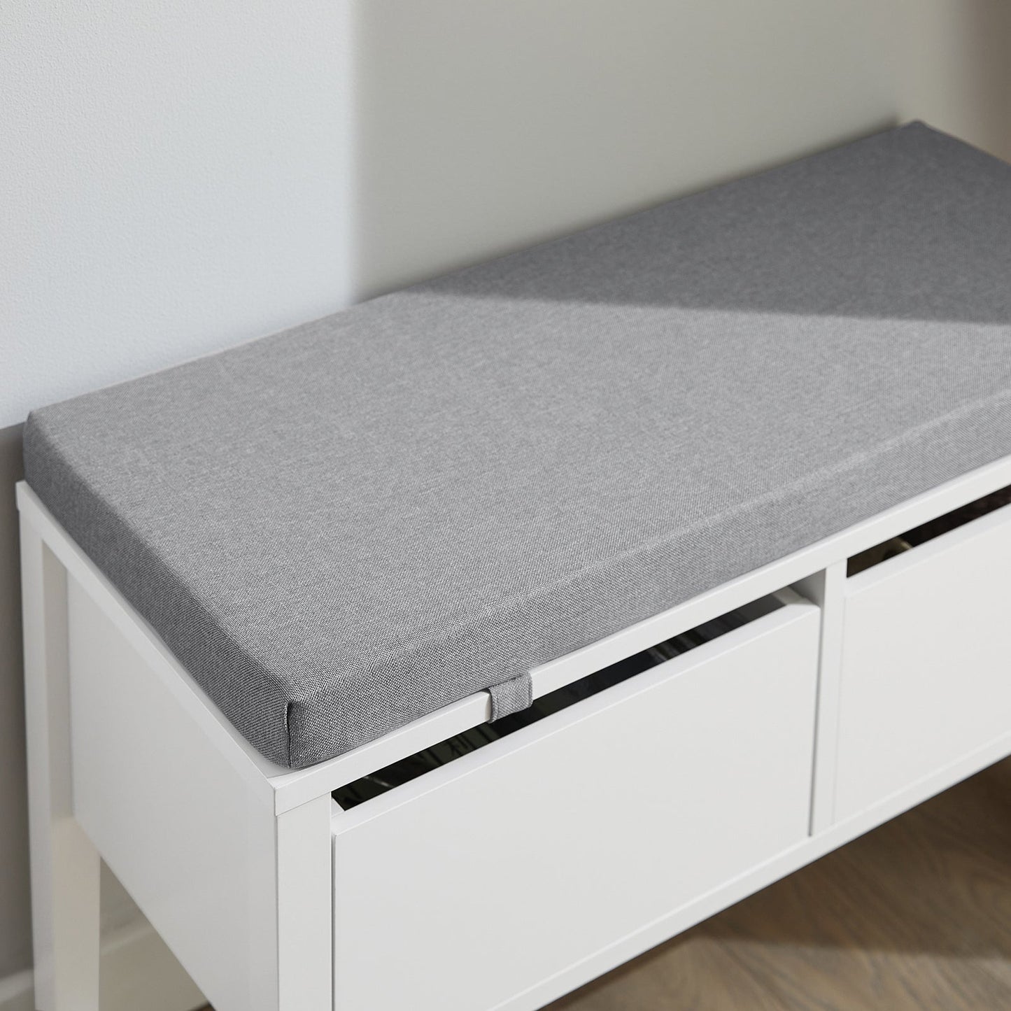 SoBuy Opbergbank met gestoffeerd zitvlak - 2 Lades - Max. 150 kg - 72 x 30 x 46 cm - Wit/ Grijs