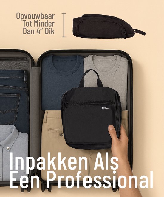D&D Wanderlust Toilettas met Haak - Ophangbare Luxe Travel Organizer met 10 vakken - Zwart - Unisex Dames & Heren - 6 liter inhoud - Reis Toilettas Hangend Groot - Make up Tasje