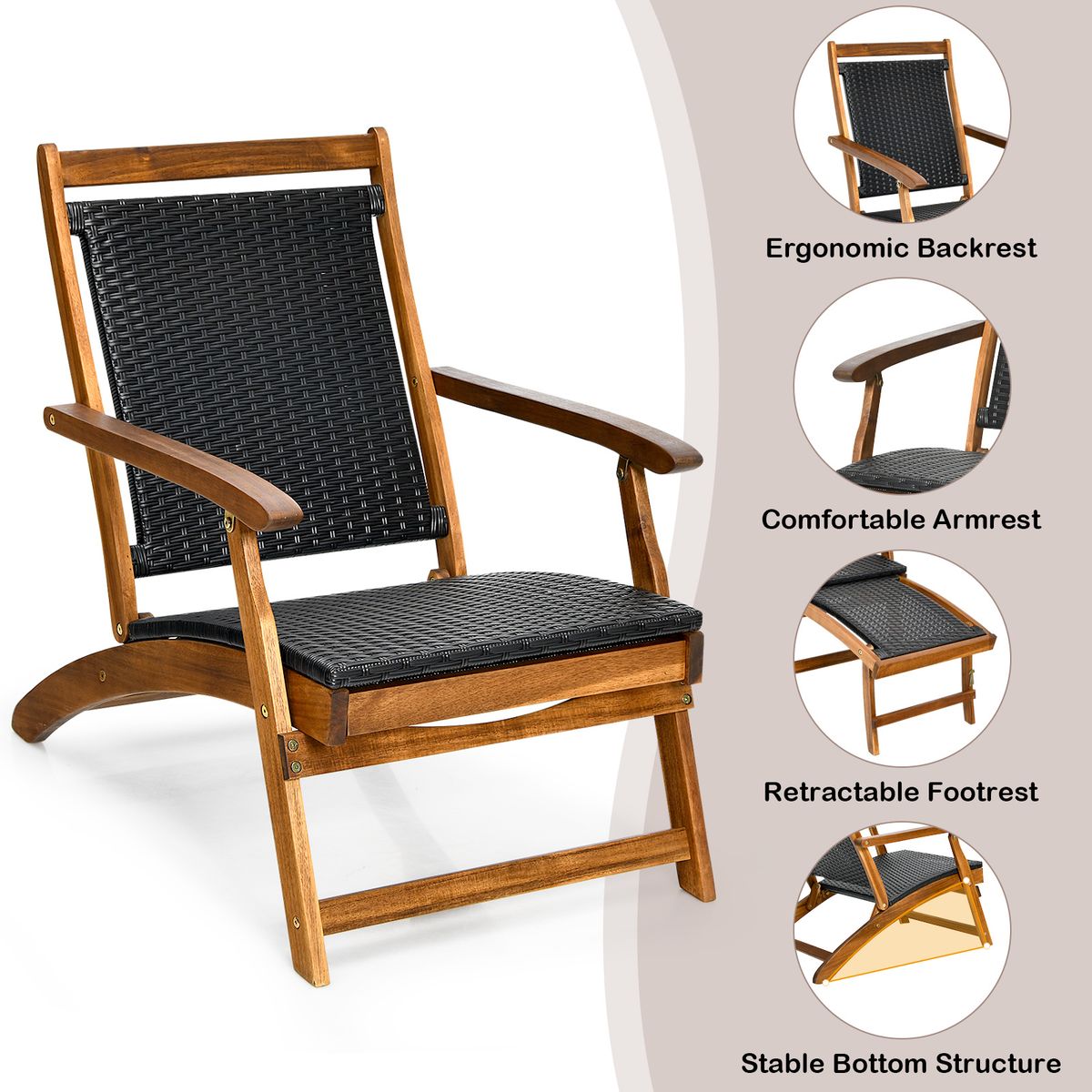 Coast Opklapbaar Tuinligbed - Ergonomische rugleuning - Uitschuifbare voetensteun - Gemengd bruin en roodbruin