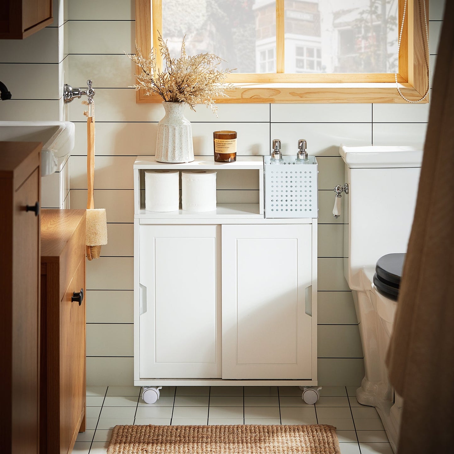 SoBuy Badkamerkast met Wielen - Smal - 69 x 52 x 17 cm - Wit