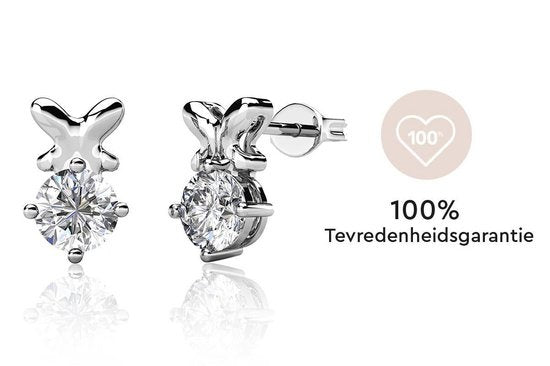 Yolora Dames Oorbellen met Kalpa Camaka Kristallen - Zilver kleurig - 18K Witgoud Verguld - Oorknoppen - Moederdag Cadeautje