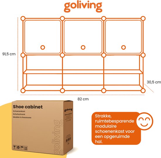 Goliving Opvouwbare Opbergkast - 24 Paar - 92 x 82 cm - Schoenenkast - Schoenenrek met Deuren - Schoenenbank - Zwart
