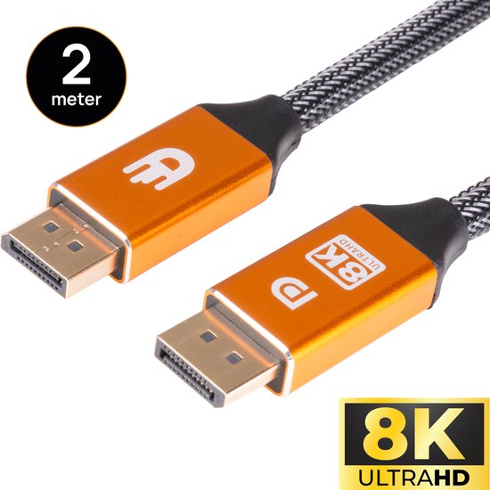Drivv. Displayport Kabel - 8K 60Hz - 4K 144 Hz - 32,4GBps - Displayport 1.4 - DP Kabel - 2 meter - Oranje