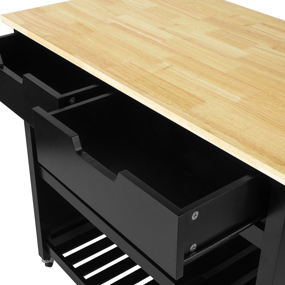 SoBuy  Keukentrolley op Wielen FKW74-SCH - 2 Lades & 2 Planken - 100x94x60 cm - Zwart