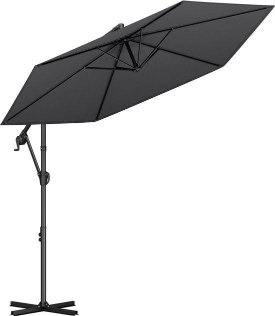 LifeGoods Zweefparasol - Rond Ø300 cm - UPF 50+ en Waterdicht - Donkergrijs