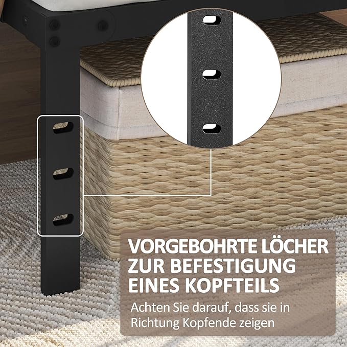 Yaheetech Metalen Bedframe 160 x 200 cm – Zwart – 201 x 162 x 41,5 cm – Zonder Hoofd- en Voetbord