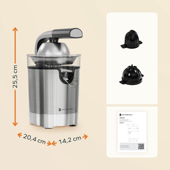 KitchenBrothers Citruspers - Compact - Met Uitloop en Pershendel - 0.35L - RVS