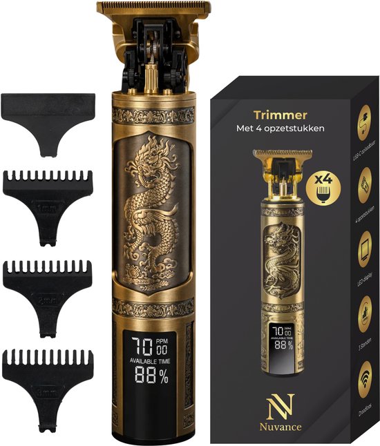 Nuvance - Tondeuse Mannen - LED Display - Incl Opzetstukken - Baardtrimmer en Trimmer Mannen - Usb C Oplaadbaar - Clipper