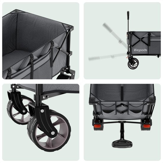 LifeGoods Bolderkar - XXL - Opvouwbaar - 300L - 150KG Draagkracht - Grijs