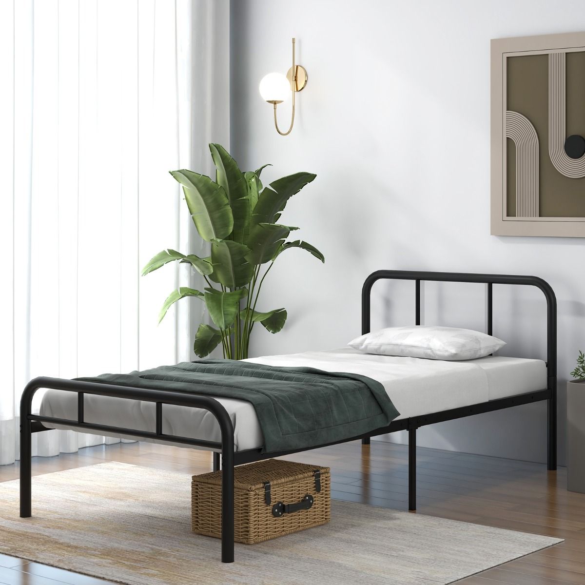 Coast Eenpersoonsbed - Metalen bedframe - Hoofd- en voeteneinde - 90 x 200 cm - Zwart