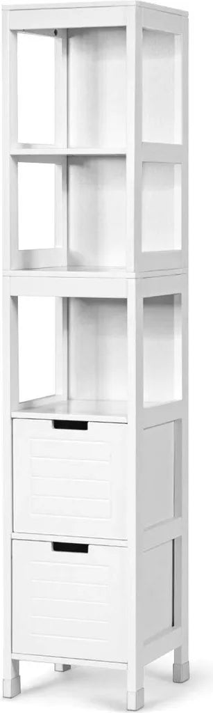 Coast badkamer hoge kast badkamer kast badkamer kast met 2 laden houten wit 30 x 30 x 144,5 cm