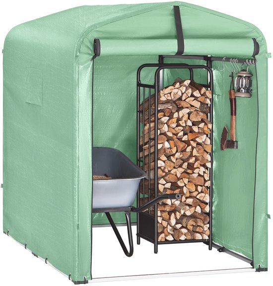 SoBuy KLS11-GR Tuinschuur, tuinhuis voor buiten, waterdicht, motorhuis met haken, garage voor fiets en gereedschap, fietsschuur, opslag en opslag, groen, 120 x 176 x 163 cm