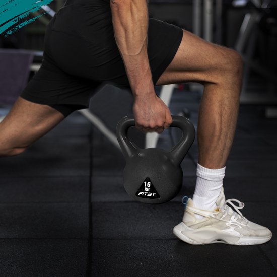 Fitby Kettlebell 16KG - Kettlebell - Fitness - Gewichten - Geschikt voor CrossFit & Fitness - Conditietraining - Zwart