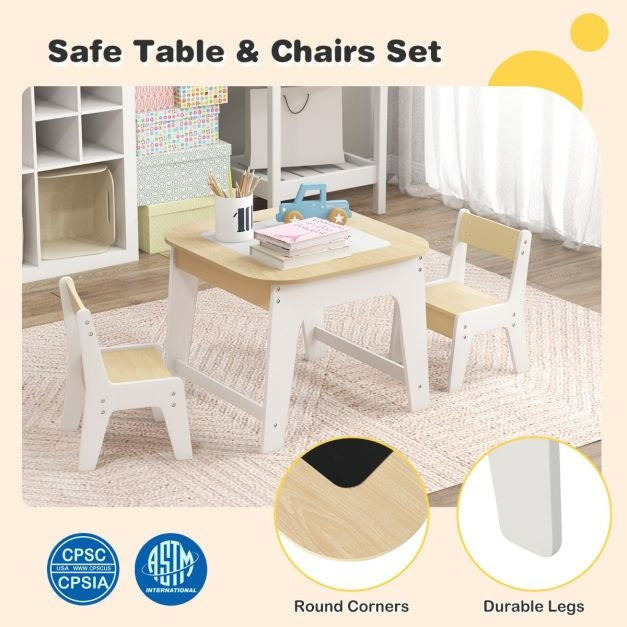 Coast kindertafel met 2 stoelen 3 TLG kinderstoelgroep hout met dubbelzijdige tafel top