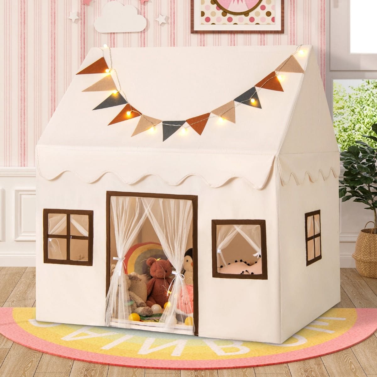 Coast Kinder Speeltent Beige met LED-verlichting en Speelmat – 150 x 120 x 110 cm