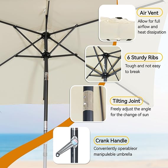 Angel Living Parasol - Kantelbaar - 140 x 210 cm - Rechthoek - Créme