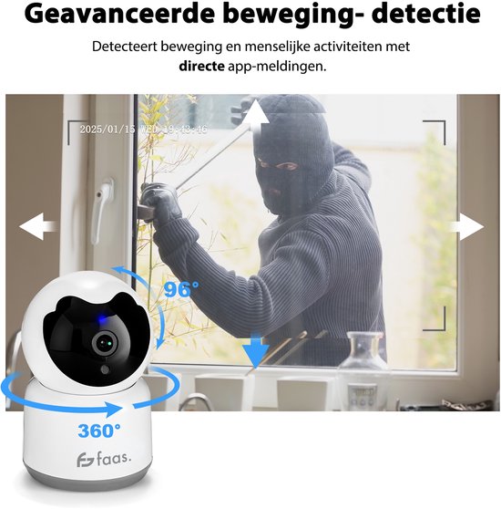 Beveiligingscamera Binnen - met Nachtzicht - Wifi en 64GB SD - Camerabewaking - Full HD - Tuya Smart - Wit - van Saaf