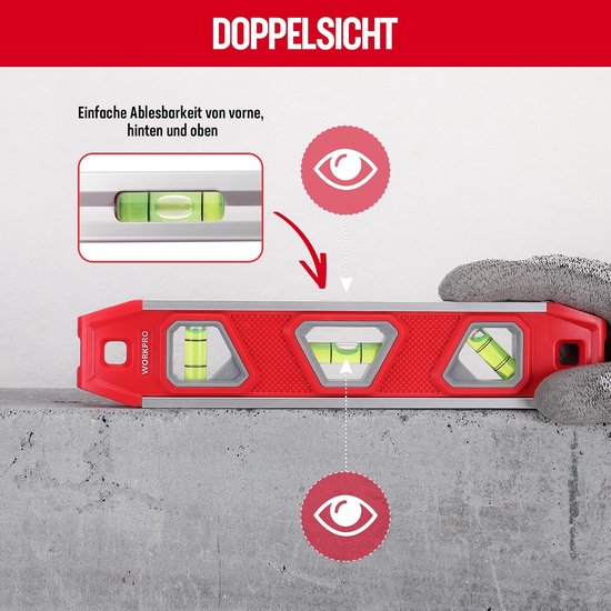 Merkloos Mini Torpedo Waterpas 23cm met 3 Bubbles & Magneet