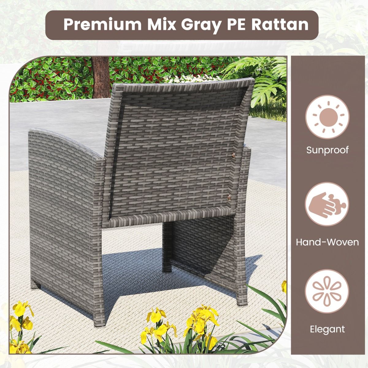 Coast 4-delige tuinmeubelset - rotan loungeset met witte kussens - tafel met veiligheidsglas - grijs