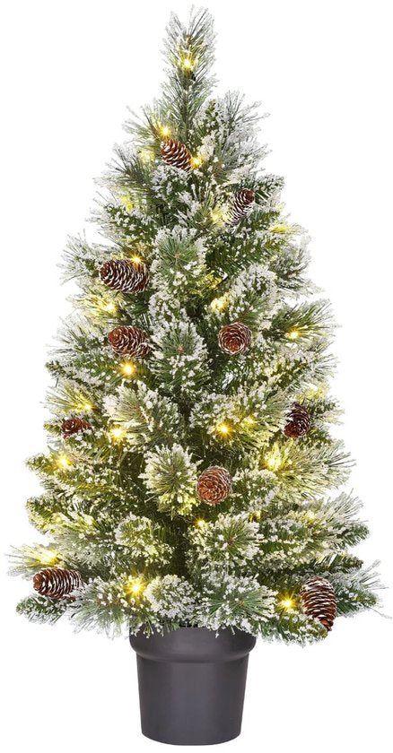 Black Box Trees Vandans Kunstkerstboom met Verlichting - Kerstboom H90 x Ø48 cm - Kunstboom in Pot met Besneeuwde Takken - Groen