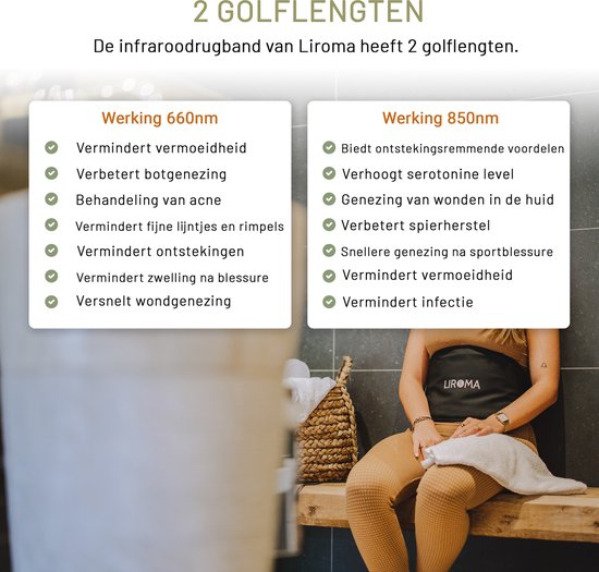 LIROMA® Draagbare Infrarood Rugband - Onderrug, Schouders, Benen - Infraroodtherapie - Ver-Infrarood - Infraroodlamp - Afslankband - Fitness belt - Warmteband - Rood licht therapie - Red Light therapy