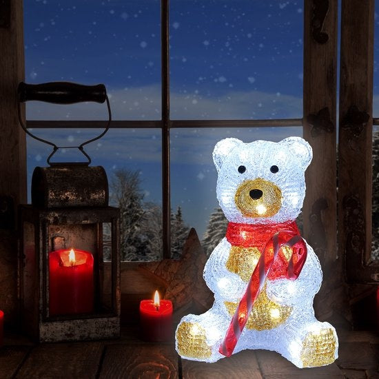 Deuba Kerstfiguur Teddy - LED Acryl 25cm Binnen Buiten – Wit Licht