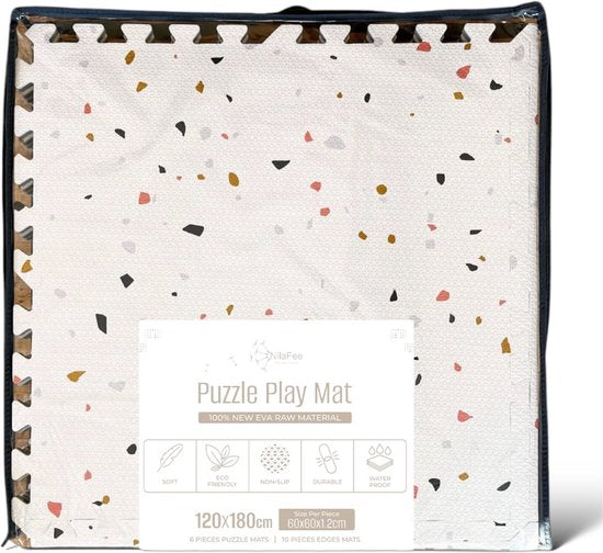 NilaFee™ - Luxe Speelmat - Foam - Baby - Speelkleed - Kruipmat - 180 x 120 x 1.5 cm - Puzzelmat - Opbergtas - Classic Wit