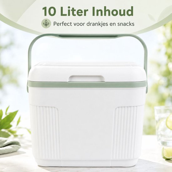 Ceruzo Koelbox 10L – Compact- Koelelement in Deksel – Camping Koelbox –Wit Groen