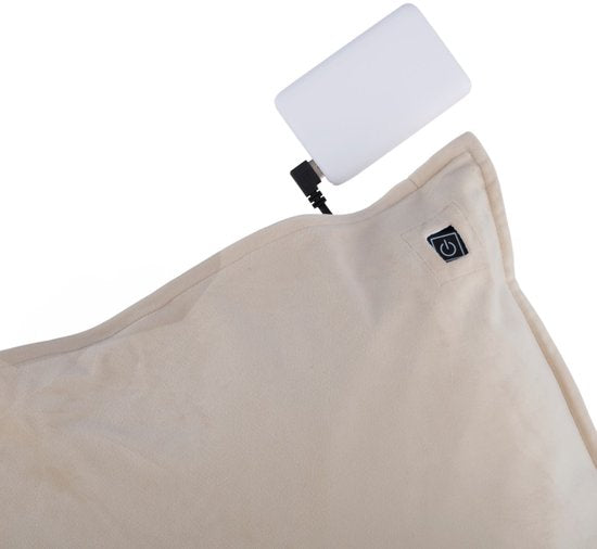 alpina Warmtekussen Oplaadbaar met Powerbank – Warmte kussen Elektrisch met 3 Warmtestanden – Verwarmingskussen met Fleece Hoes – 45x45cm – Beige