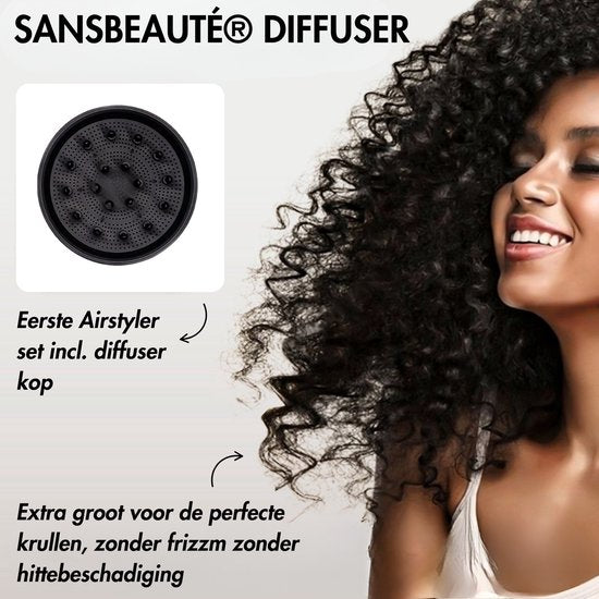 Sansbeauté® 8-in-1 Airstyler met Diffuser en Opbergdoos - Multistyler - Fohnborstel Kort Haar - Föhnborstel - Haarstyler - Haardroger - Warmteborstel - Krulborstel - Krultang - Stijlborstel - Roterende Kabel