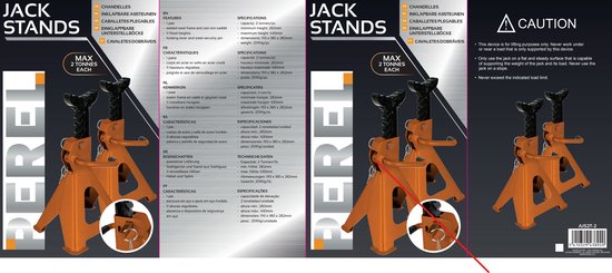 Perel Set met verstelbare assteunen, 2 stuks, max. hefhoogte 430 mm, belastbaar tot 2 ton (per stuk), staal, oranje