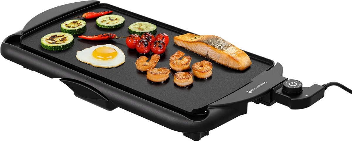 KitchenBrothers Elektrische Grillplaat XL - 2000W - Teppanyaki Bakplaat - Veilig Grillen - Zwart