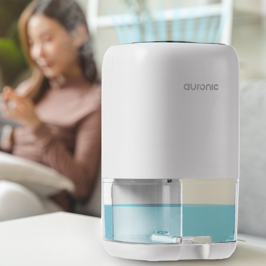 Auronic Luchtontvochtiger - Ontvochtigt 450ml Per Dag in Huis - 1L Waterreservoir - LED - Vochtvreter voor in Woonkamer, Slaapkamer & Badkamer - Dehumidifier - Wit