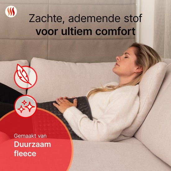 Seranova Elektrisch Warmtekussen voor Rug, Voeten, Nek, Schouders, Buik - Heating Pad - Verwarmingskussen - Wasmachine - 40x30cm - Donkergrijs