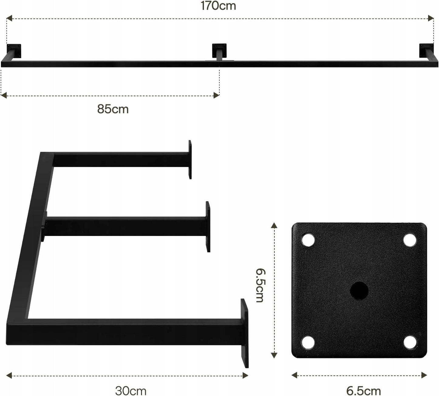 Woltu Wandkapstok Industrieel - Zwart - 170 x 6 x 30 cm