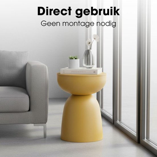 Mica Decorations Elliot Tafel - Salontafel Compact en Lichtgewicht - Nachtkastje met IJzeren Design - Bijzettafel voor de Woonkamer - Rond Tafelblad - H45 x Ø32 cm - Okergeel