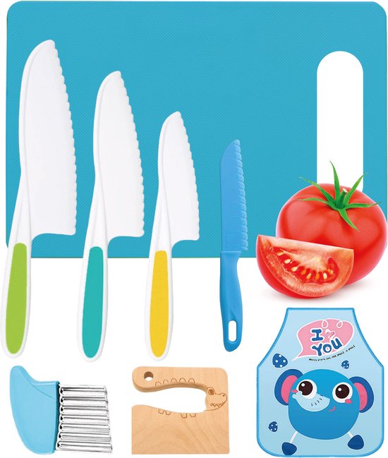Qwali Blue Kindermessen Set - Veilig - Inc. snijplank - Kinder - bestek - Messen Kind - Keuken - Speelgoed