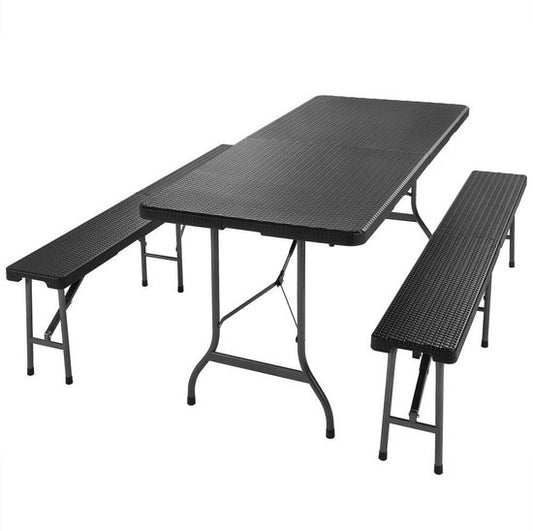 Casaria Picknickset – 2 Banken 1 Tafel Kunststof Metaal - Zwart