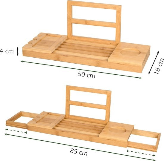 Badplank voor in Bad - Badrek - Uitschuifbaar 50-92cm - Tablethouder - Bamboe