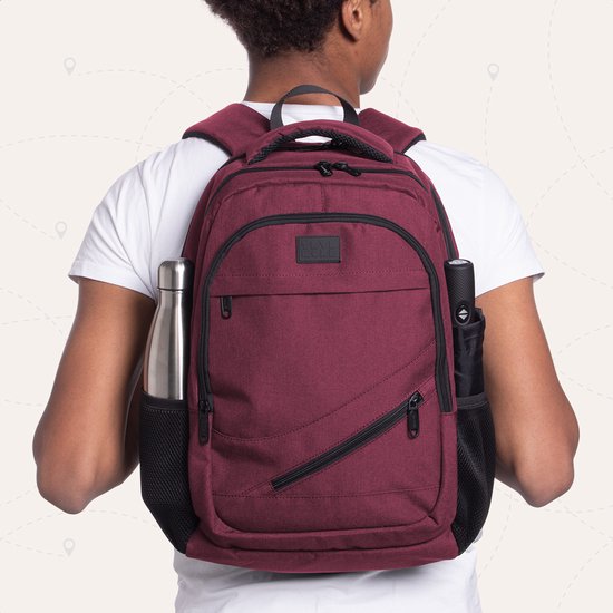 TRVLMORE Rugzak met Levenslange - Rugtas met 15,6 Inch Laptopvak - Schooltas - Spatwaterdicht - Heren en Dames - Jongens en Meisjes - 28L - Burgundy