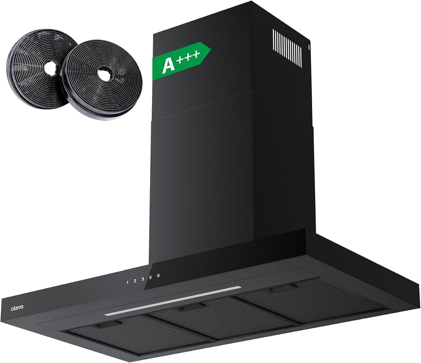 Ciarra CBCB9102 Afzuigkap 90 cm - 650 m³/h - 4 Snelheden met Booster - Wifi & Touch Control - Recirculatie - Zwart