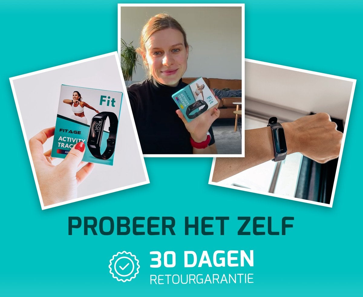 FITAGE Activity Tracker – Stappenteller - 336 Uur Batterijduur - 20-40 cm Polsomtrek – 10,1 x 8,7 x 2,4 cm – Zwart