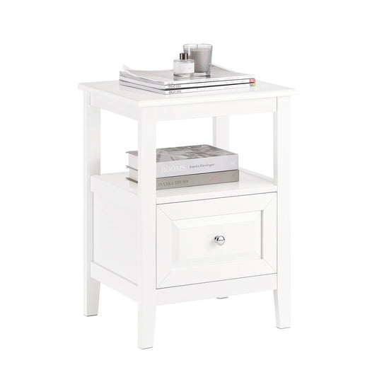 SoBuy Bijzettafel – Met Deur & Lade – max. 50 kg – 45 x 35 x 60 cm – Wit